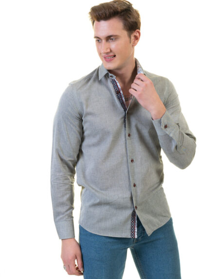 Pastel Grey Mens Slim Fit Designer Dress Shirt – Tailored Cotton Shirts For Work And Casual