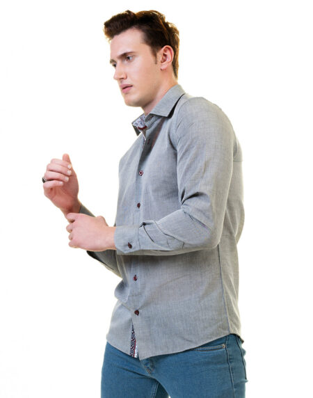 Pastel Grey Mens Slim Fit Designer Dress Shirt – Tailored Cotton Shirts For Work And Casual