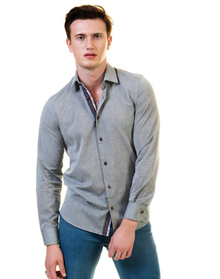Pastel Grey Mens Slim Fit Designer Dress Shirt – Tailored Cotton Shirts For Work And Casual