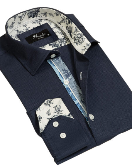 Rich Navy Blue Mens Slim Fit Designer Dress Shirt – Tailored Cotton Shirts For Work And Casual