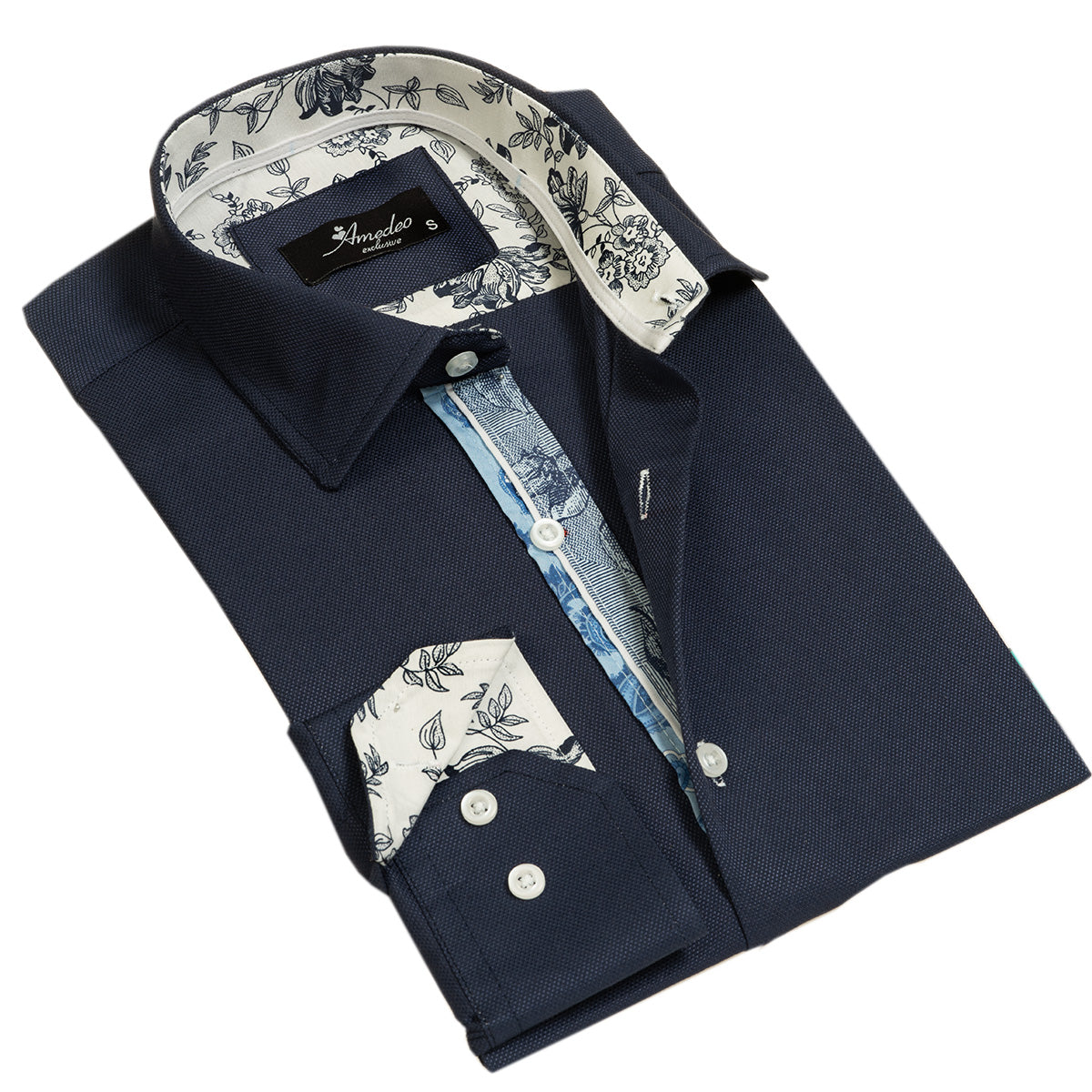 Rich Navy Blue Mens Slim Fit Designer Dress Shirt – Tailored Cotton Shirts For Work And Casual