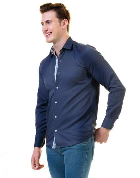 Rich Navy Blue Mens Slim Fit Designer Dress Shirt – Tailored Cotton Shirts For Work And Casual