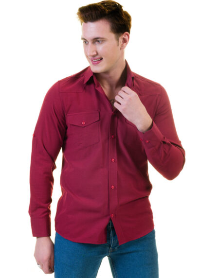 Dark Maroon Mens Slim Fit Designer Dress Shirt – tailored Cotton Shirts for Work and Casual Wear