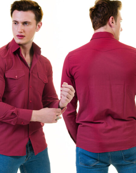 Dark Maroon Mens Slim Fit Designer Dress Shirt – tailored Cotton Shirts for Work and Casual Wear