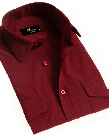 Dark Maroon Mens Slim Fit Designer Dress Shirt – tailored Cotton Shirts for Work and Casual Wear