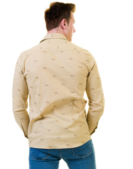 Solid Tan Safari Mens Slim Fit Designer Dress Shirt – tailored Cotton Shirts for Work and Casual Wear