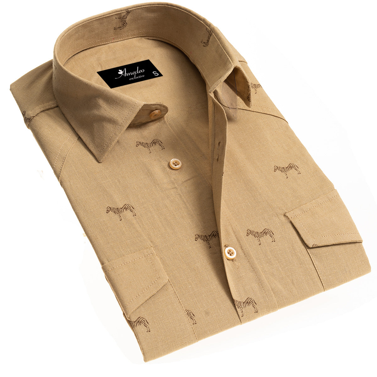 Solid Tan Safari Mens Slim Fit Designer Dress Shirt – tailored Cotton Shirts for Work and Casual Wear