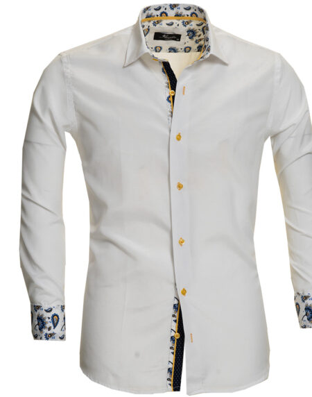White Mens Slim Fit Designer Dress Shirt – Tailored Cotton Shirts For Work And Casual