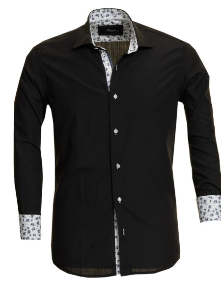Black Mens Slim Fit Designer French Cuff Shirt – Tailored Cotton Shirts For Work And Casual