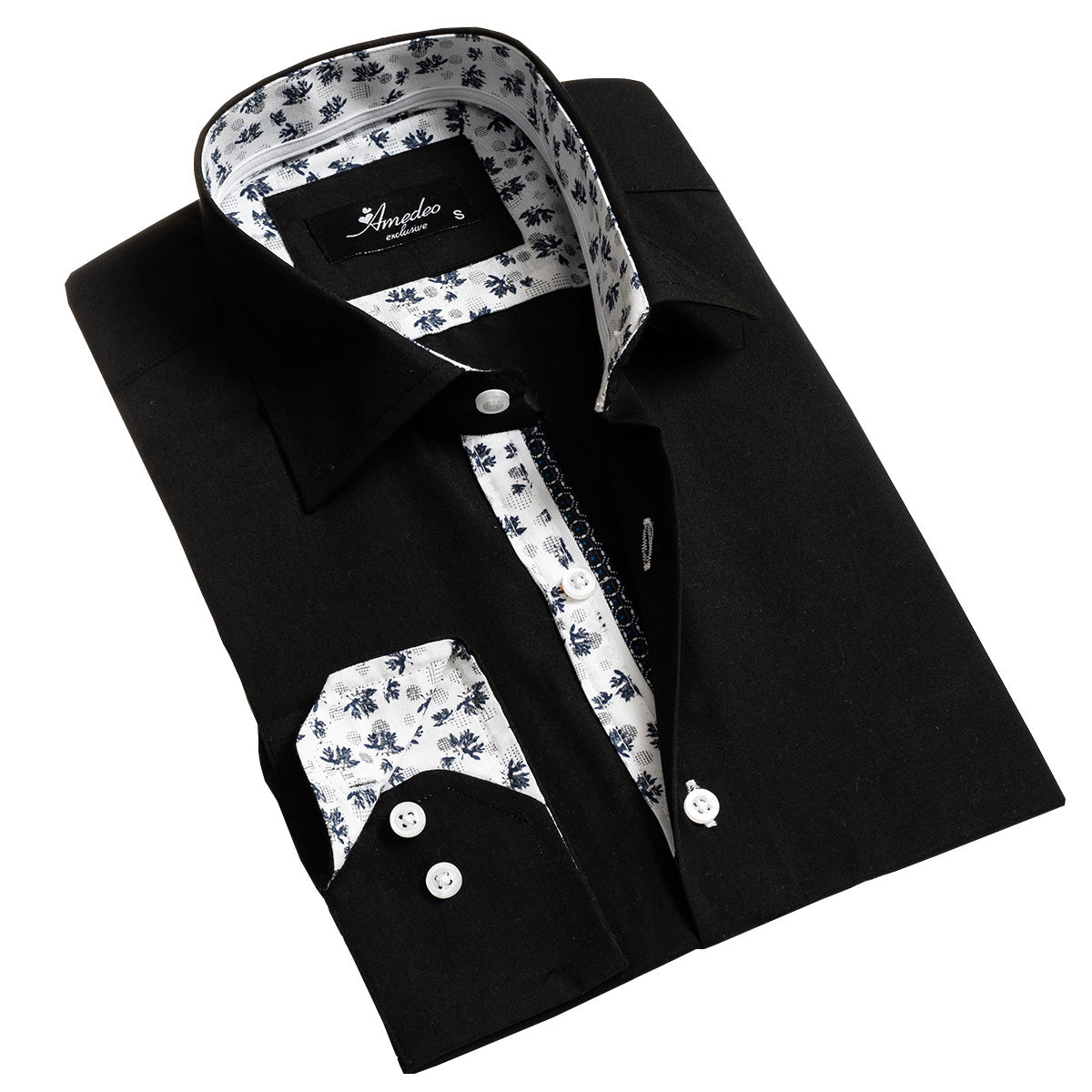 Black Mens Slim Fit Designer French Cuff Shirt – Tailored Cotton Shirts For Work And Casual