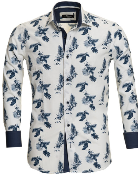 White Paisley Mens Slim Fit Designer Dress Shirt – Tailored Cotton Shirts For Work And Casual