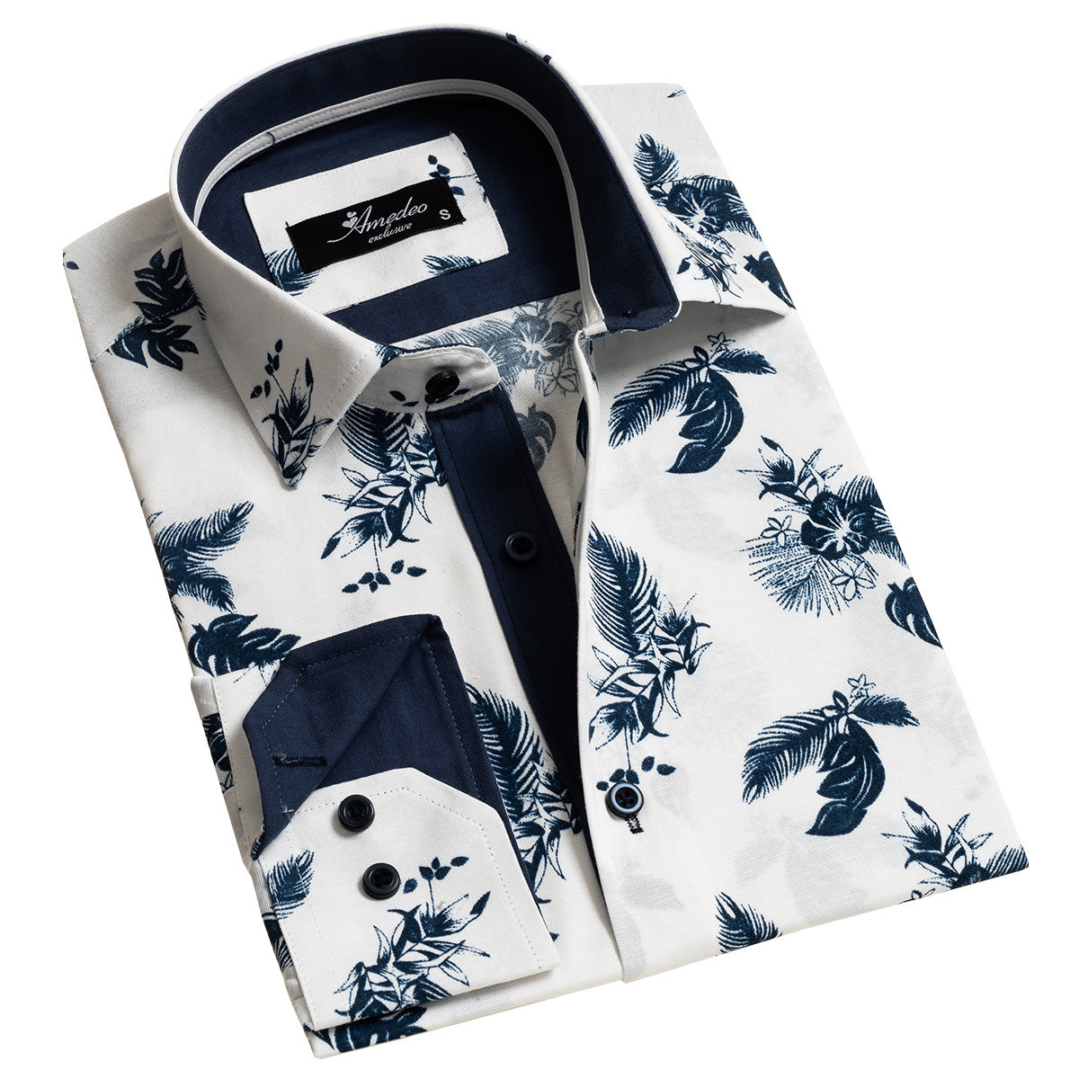 White Paisley Mens Slim Fit Designer Dress Shirt – Tailored Cotton Shirts For Work And Casual