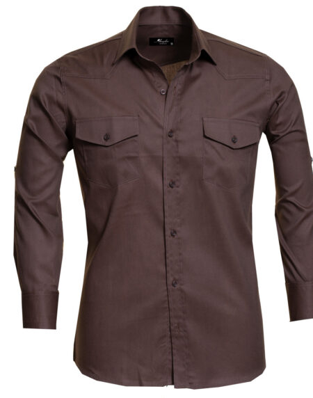 Dark Brown Mens Slim Fit Designer Dress Shirt – tailored Cotton Shirts for Work and Casual Wear