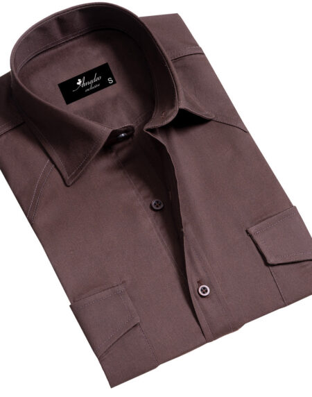 Dark Brown Mens Slim Fit Designer Dress Shirt – tailored Cotton Shirts for Work and Casual Wear