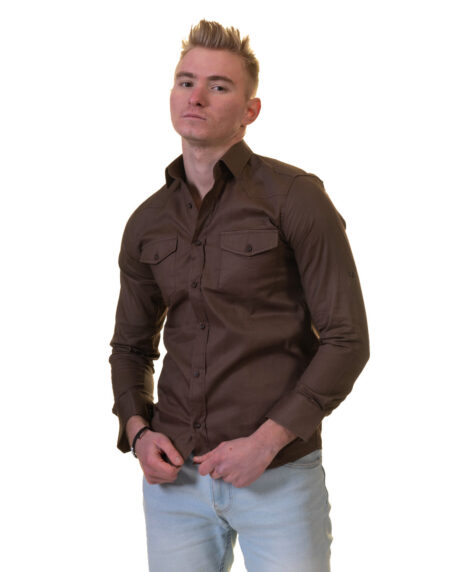 Dark Brown Mens Slim Fit Designer Dress Shirt – tailored Cotton Shirts for Work and Casual Wear