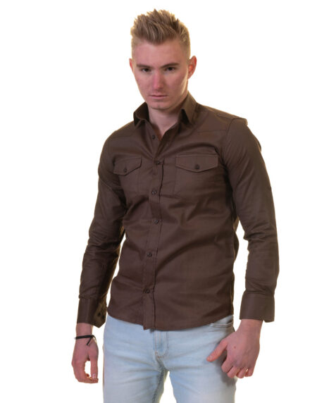 Dark Brown Mens Slim Fit Designer Dress Shirt – tailored Cotton Shirts for Work and Casual Wear
