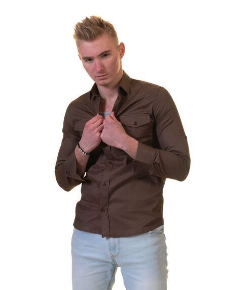 Dark Brown Mens Slim Fit Designer Dress Shirt – tailored Cotton Shirts for Work and Casual Wear
