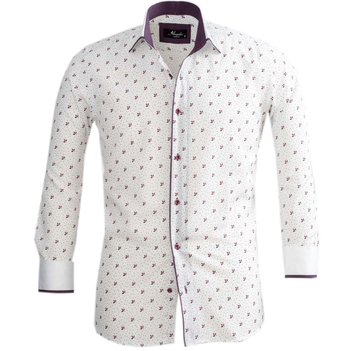 White Purple Mens Slim Fit Designer Dress Shirt - tailored Cotton Shirts for Work and Casual Wear - Amedeo Exclusive