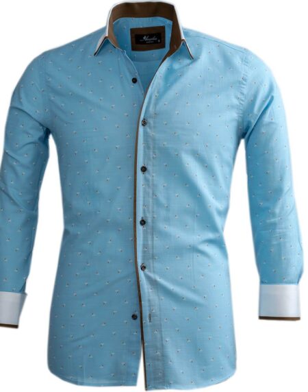 Light Blue Mens Slim Fit Designer Dress Shirt - tailored Cotton Shirts for Work and Casual Wear - Amedeo Exclusive