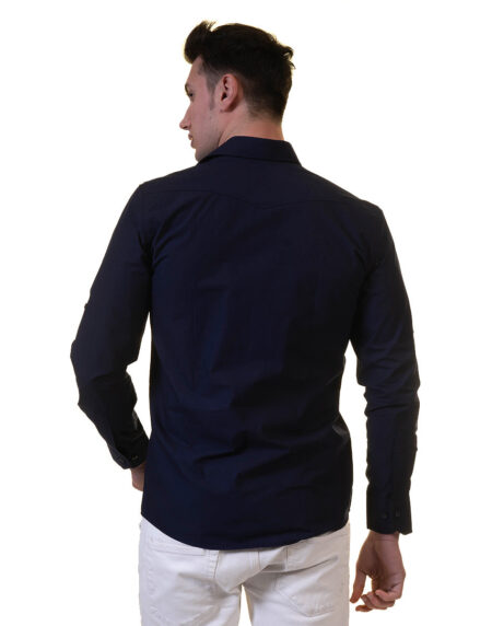 Solid Navy Blue Mens Slim Fit Designer Dress Shirt – tailored Cotton Shirts for Work and Casual Wear