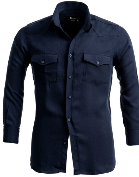 Solid Navy Blue Mens Slim Fit Designer Dress Shirt – tailored Cotton Shirts for Work and Casual Wear