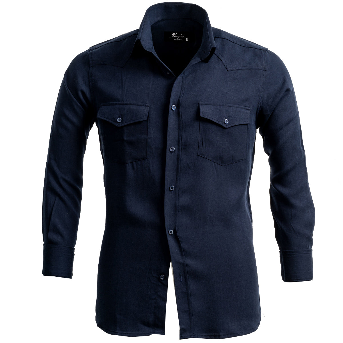 Solid Navy Blue Mens Slim Fit Designer Dress Shirt - tailored Cotton Shirts for Work and Casual Wear - Image 4