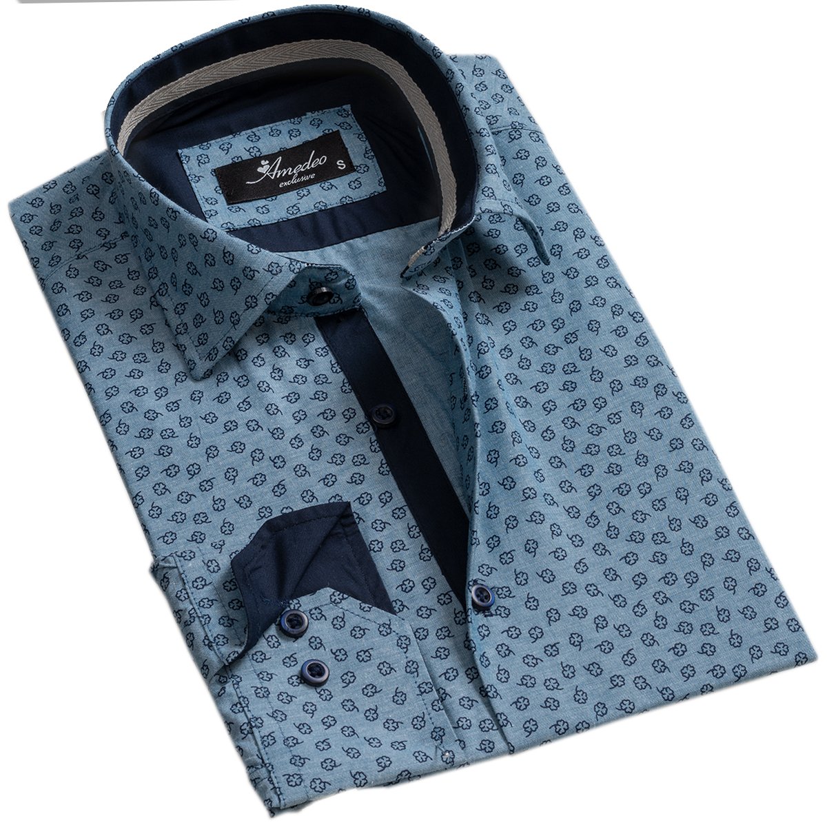 Light Denim Blue Mens Slim Fit Designer Dress Shirt - tailored Cotton Shirts for Work and Casual Wear - Amedeo Exclusive