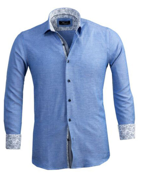 Light Denim Blue Mens Slim Fit Designer Dress Shirt - tailored Cotton Shirts for Work and Casual Wear - Amedeo Exclusive