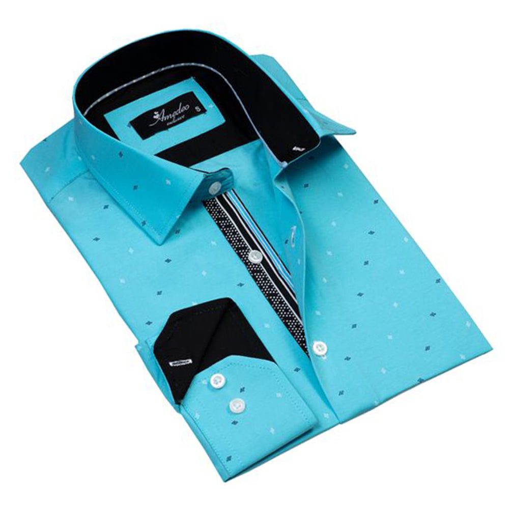Turquoise Blue Diamonds Mens Slim Fit Designer Dress Shirt - tailored Cotton Shirts for Work and Casual Wear - Amedeo Exclusive