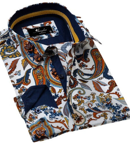 Colorful Paisley Mens Slim Fit Designer Dress Shirt – tailored Cotton Shirts for Work and Casual