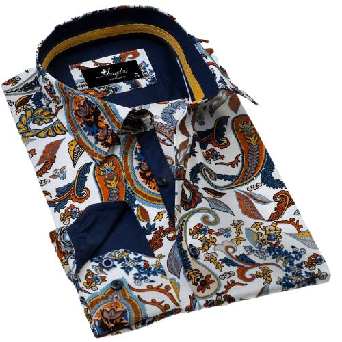 Colorful Paisley Mens Slim Fit Designer Dress Shirt – tailored Cotton Shirts for Work and Casual