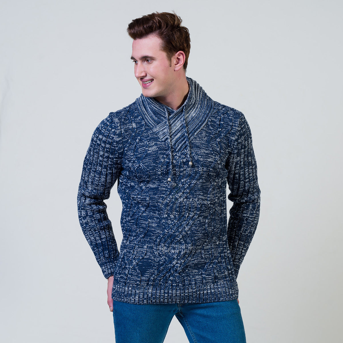 Denim Color European Wool Luxury Zippered With Sweater Jacket Warm Winter Tailor Fit - Image 3