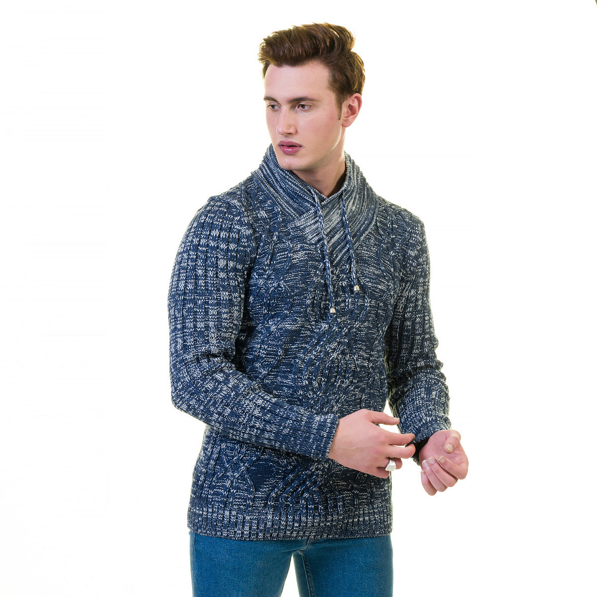 Denim Color European Wool Luxury Zippered With Sweater Jacket Warm Winter Tailor Fit - Image 4
