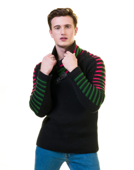 Black, Green and Red European Wool Luxury Zippered With Sweater Jacket Warm Winter Tailor Fit