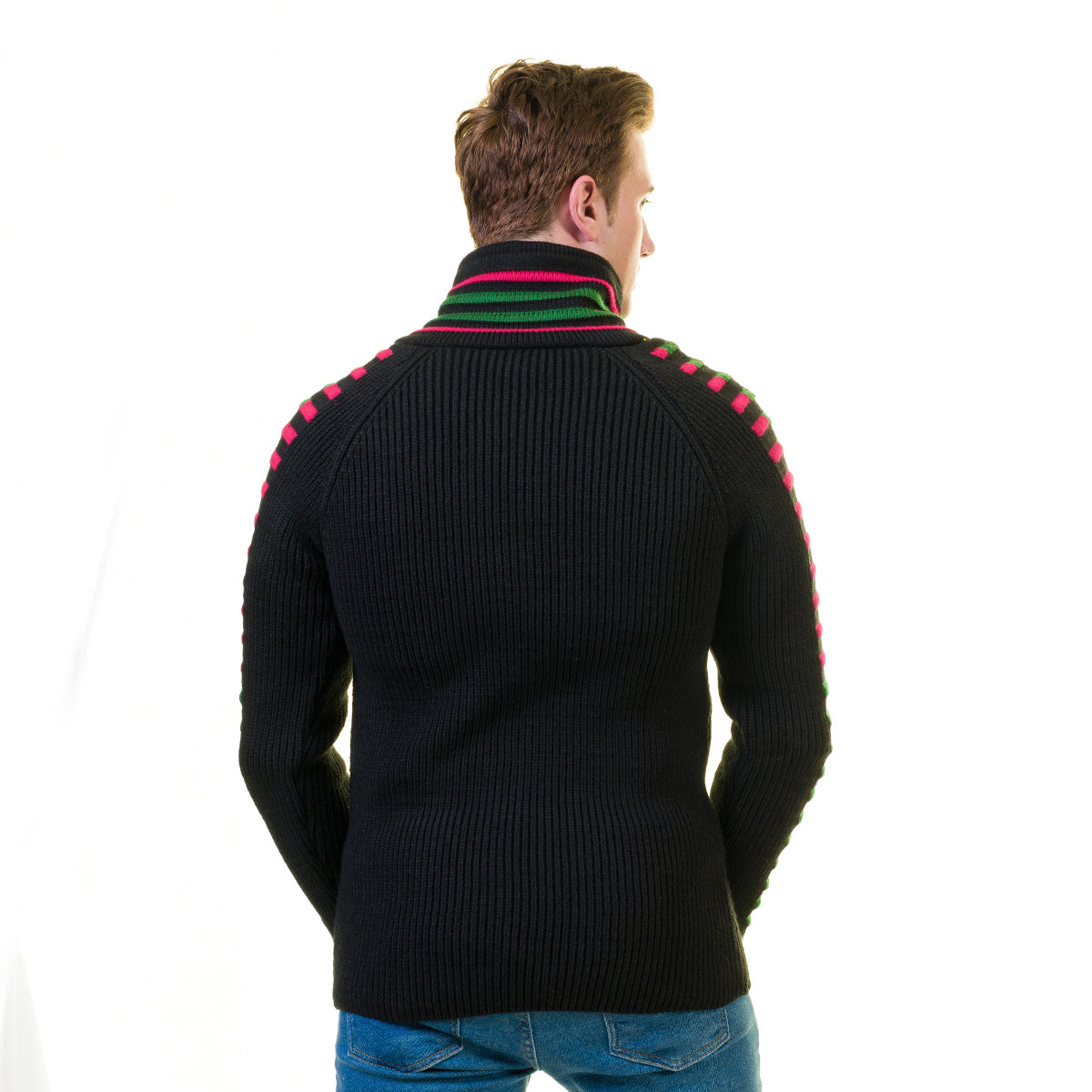 Black, Green and Red European Wool Luxury Zippered With Sweater Jacket Warm Winter Tailor Fit - Image 2