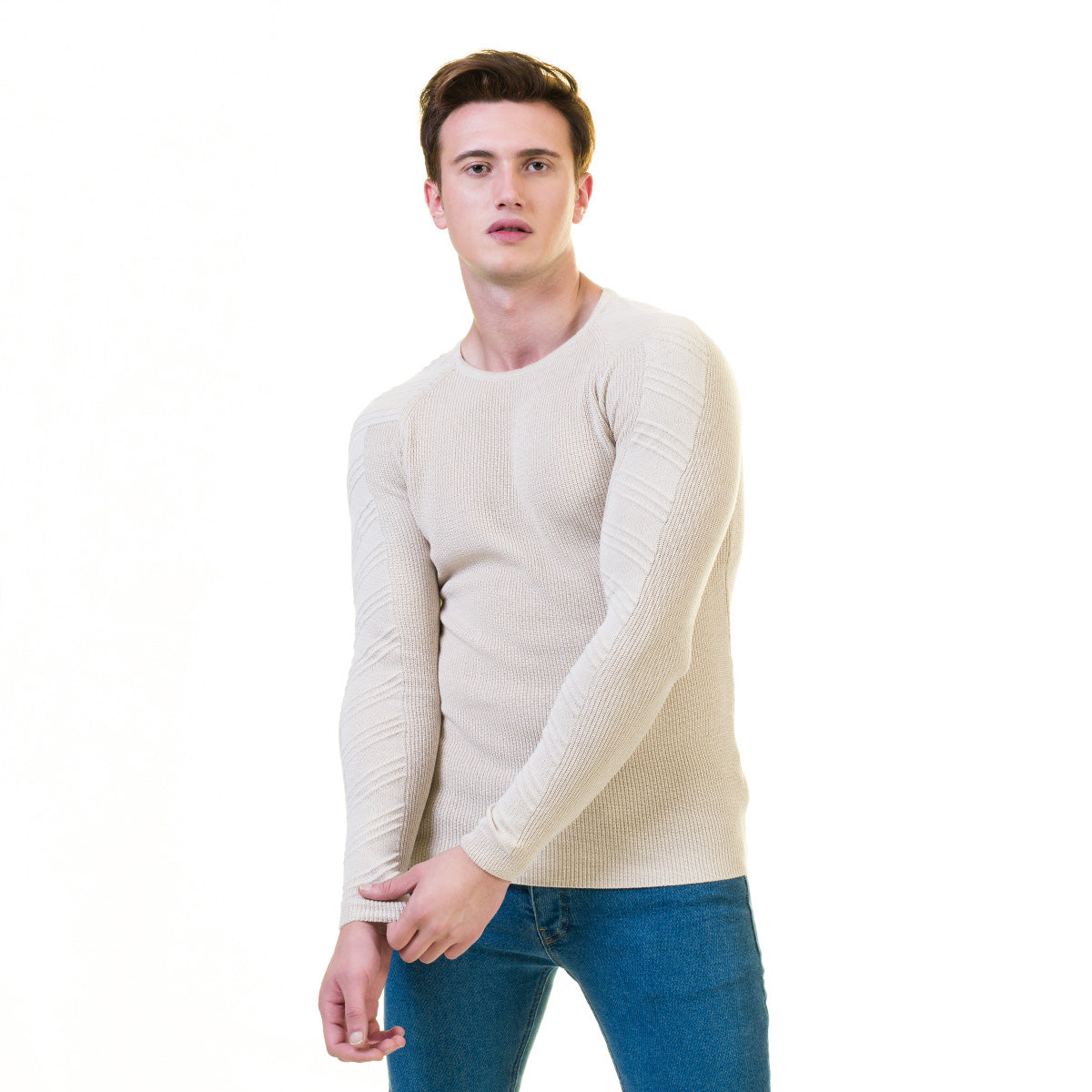 Off White European Wool Luxury Zippered With Sweater Jacket Warm Winter Tailor Fit - Image 2