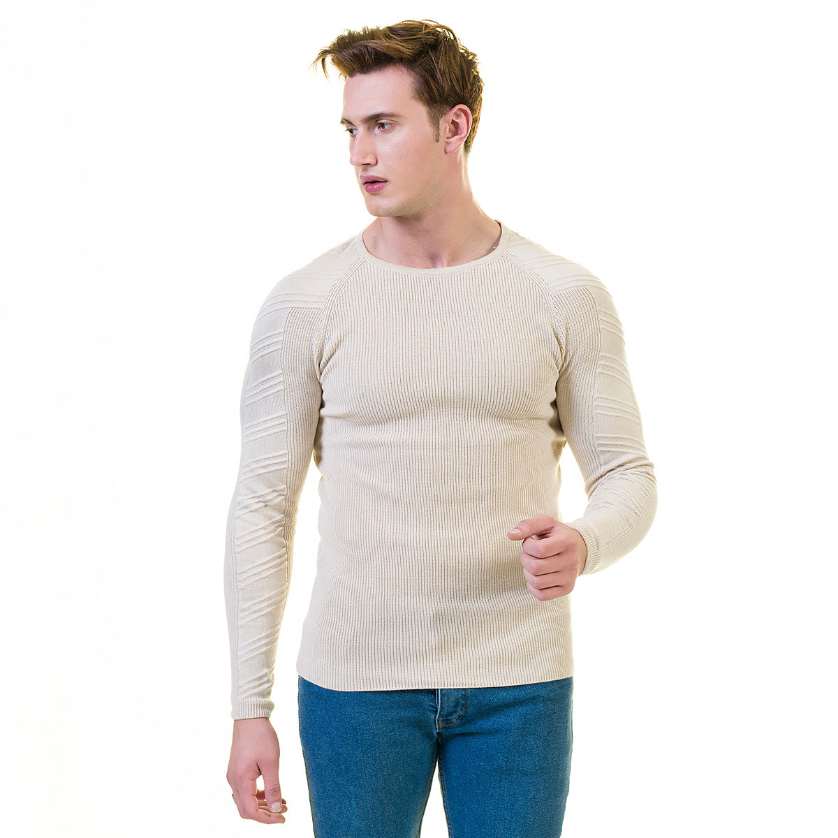 Off White European Wool Luxury Zippered With Sweater Jacket Warm Winter Tailor Fit - Image 3