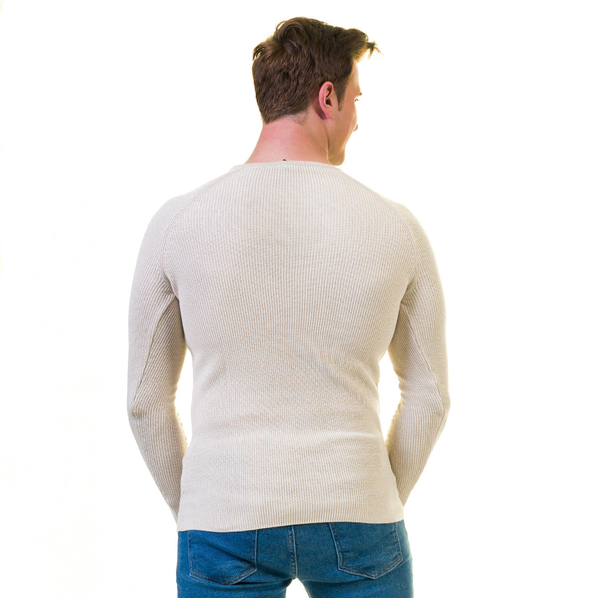 Off White European Wool Luxury Zippered With Sweater Jacket Warm Winter Tailor Fit - Image 4