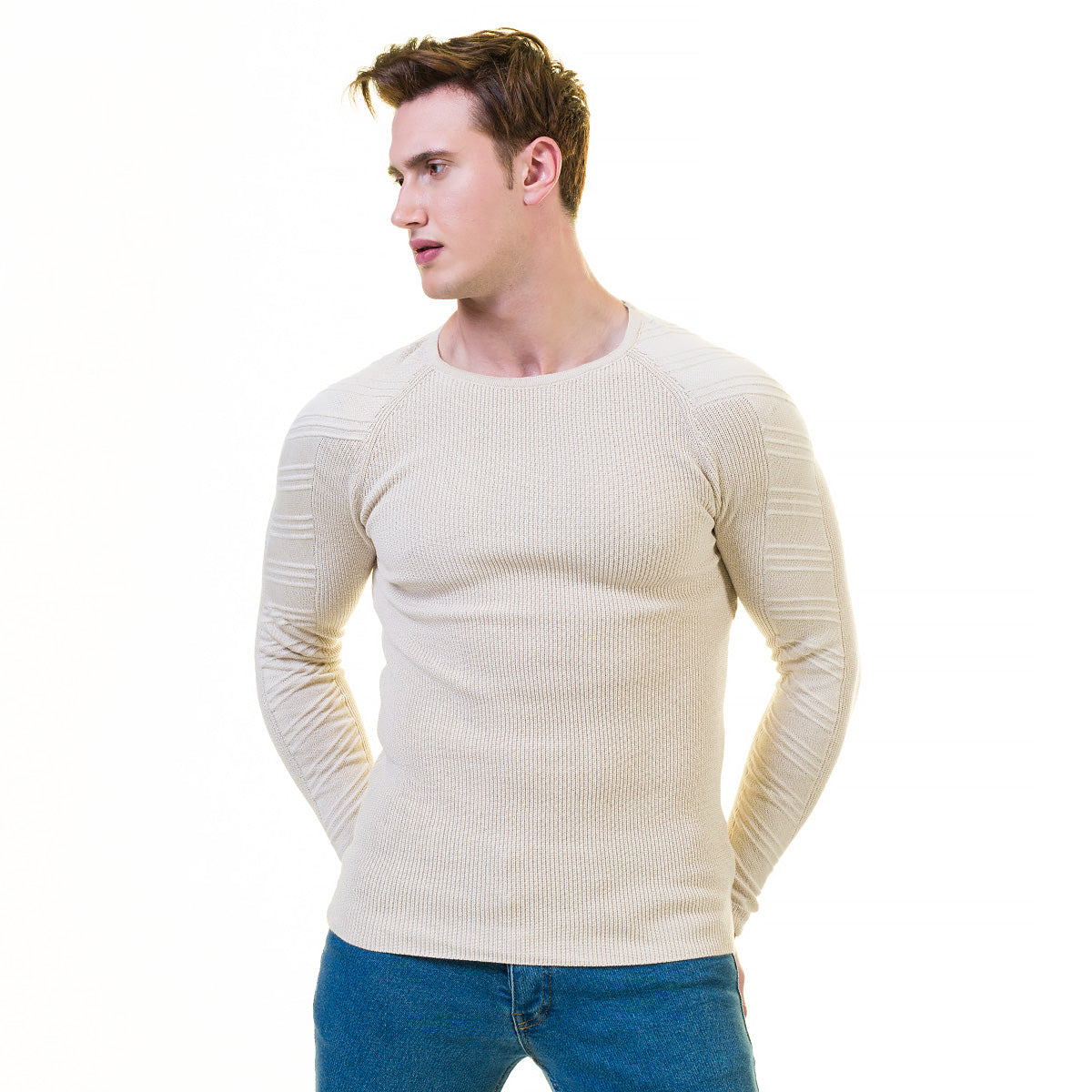 Off White European Wool Luxury Zippered With Sweater Jacket Warm Winter Tailor Fit - Image 5