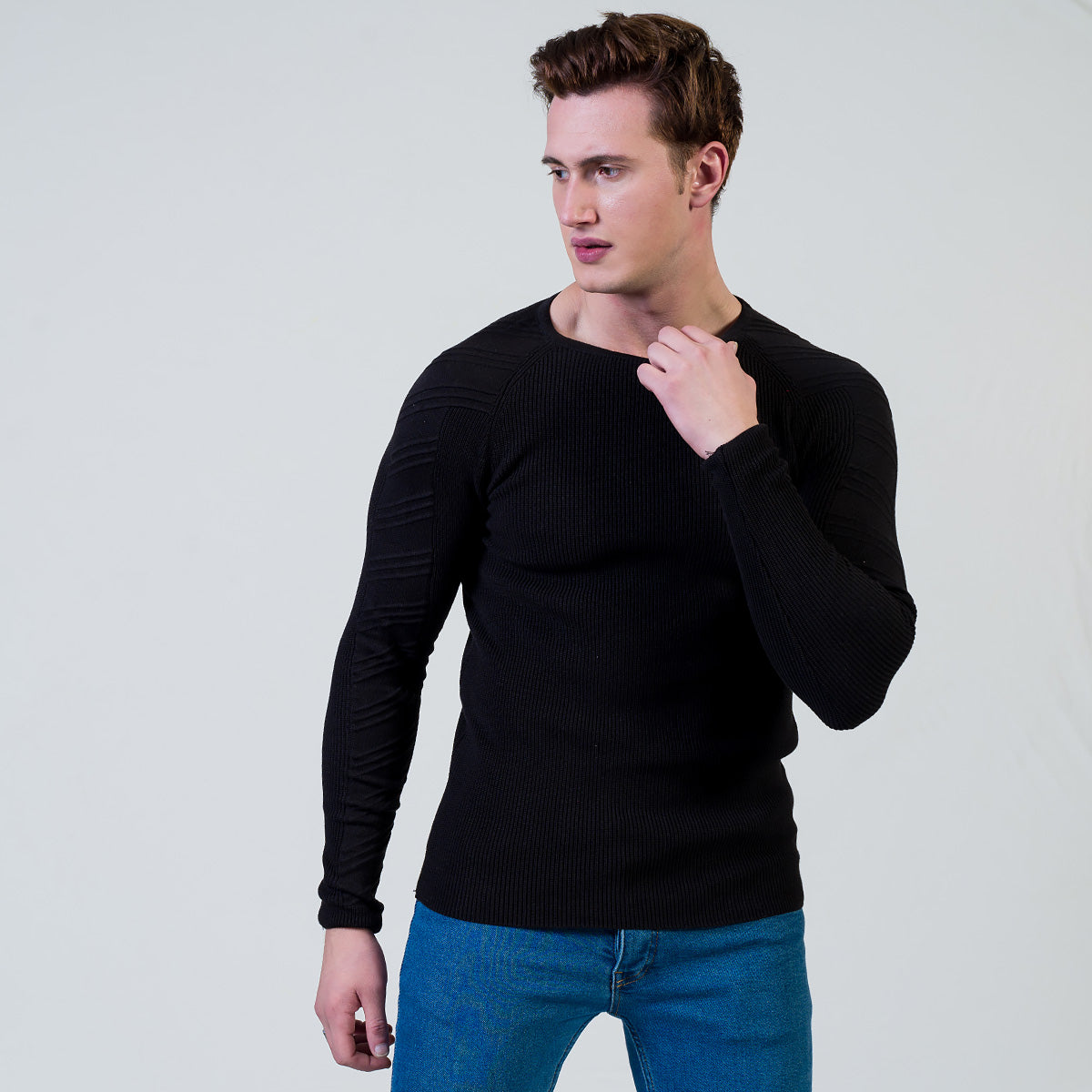Black Wool Luxury Zippered With Sweater Jacket Warm Winter Tailor Fit - Image 2