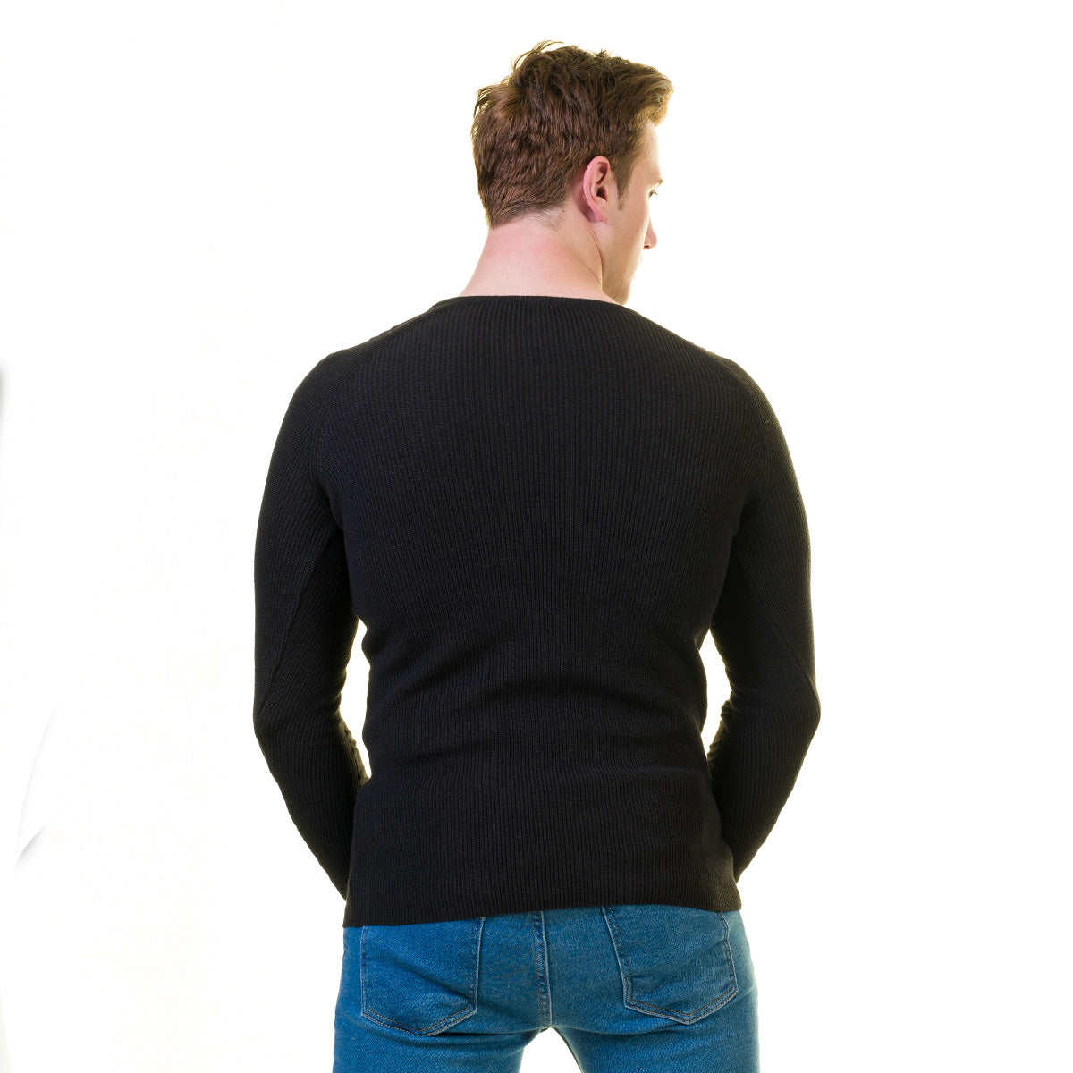 Black Wool Luxury Zippered With Sweater Jacket Warm Winter Tailor Fit - Image 4