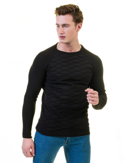 Dark Black Wool Luxury Zippered With Sweater Jacket Warm Winter Tailor Fit