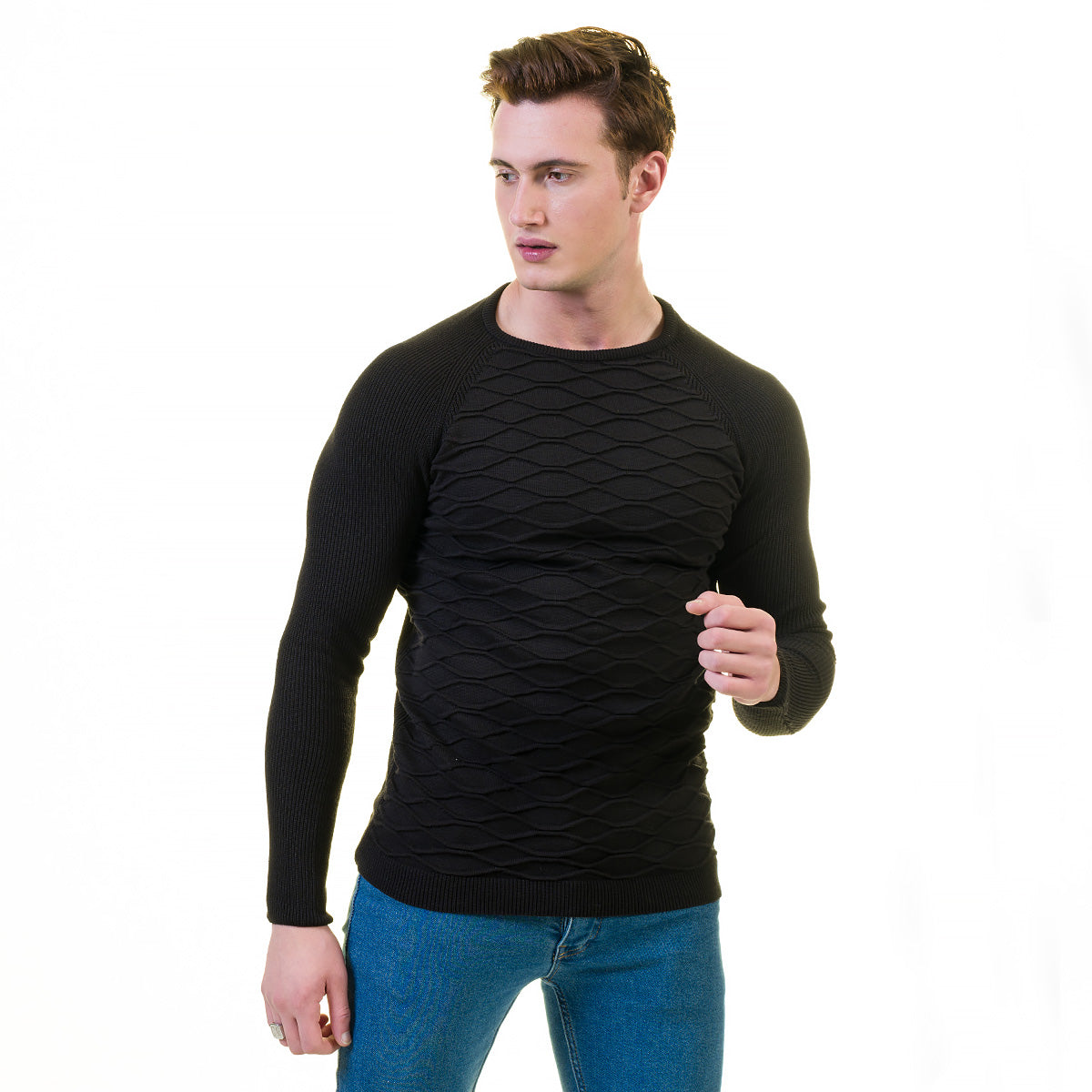 Dark Black Wool Luxury Zippered With Sweater Jacket Warm Winter Tailor Fit - Image 3