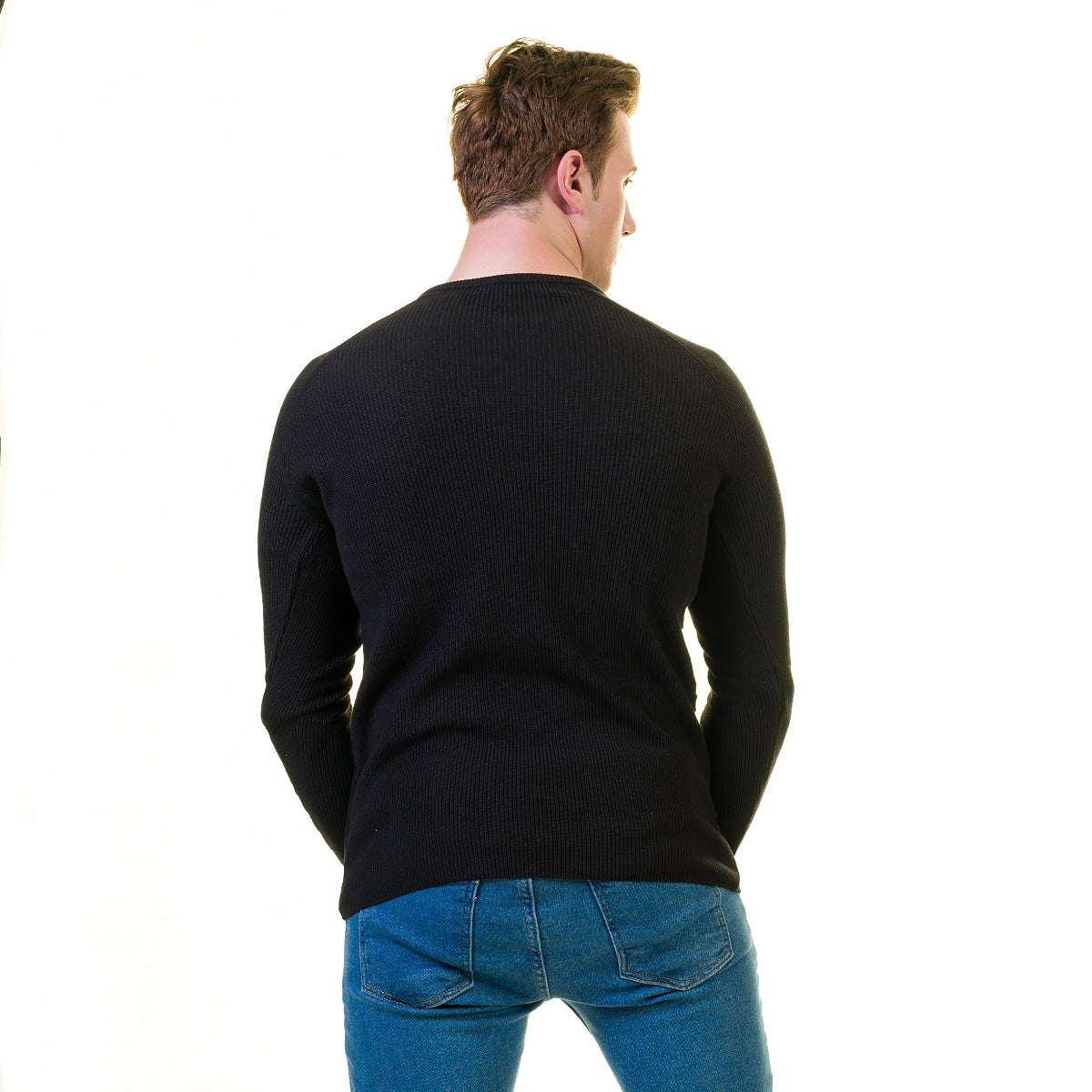Dark Black Wool Luxury Zippered With Sweater Jacket Warm Winter Tailor Fit - Image 4
