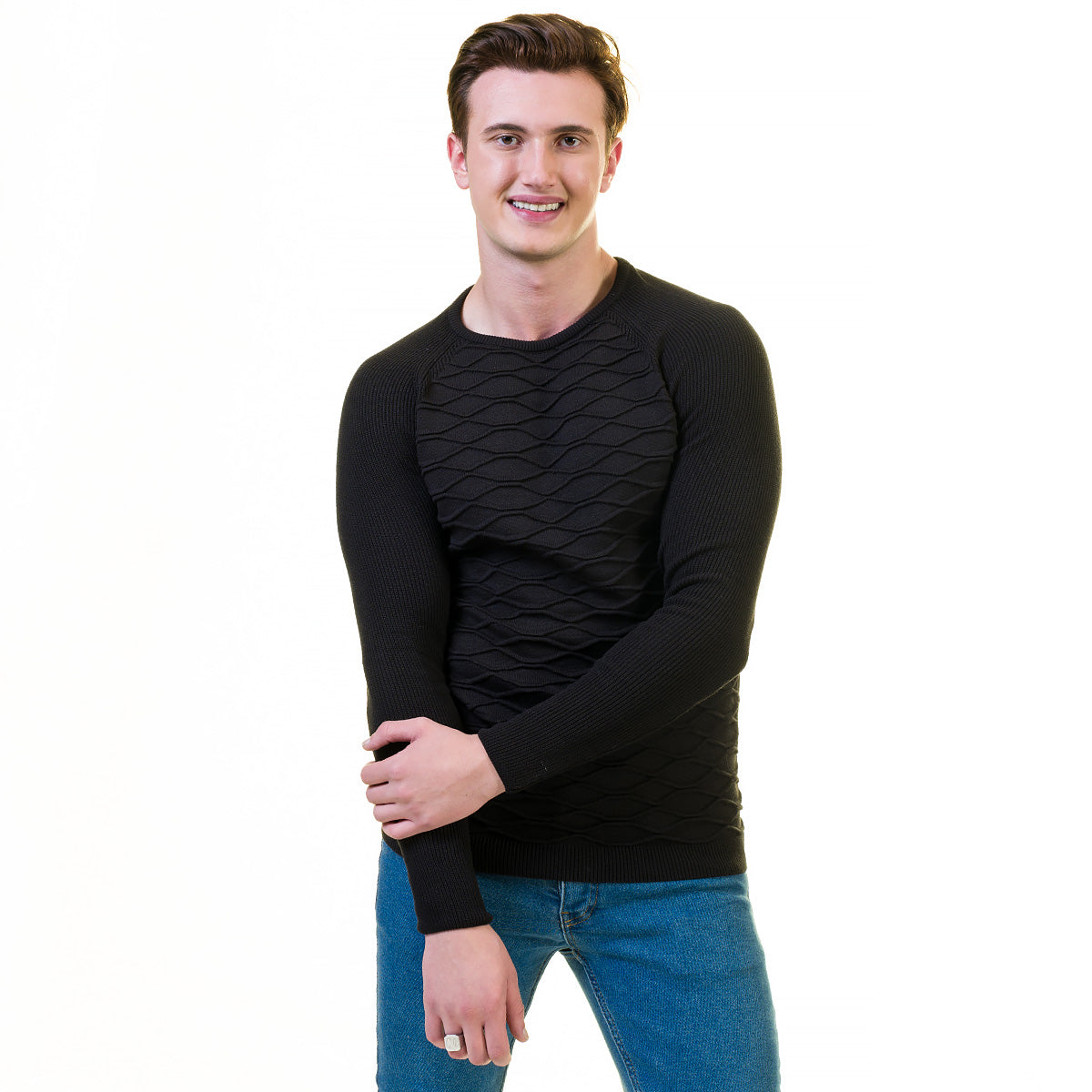 Dark Black Wool Luxury Zippered With Sweater Jacket Warm Winter Tailor Fit - Image 5