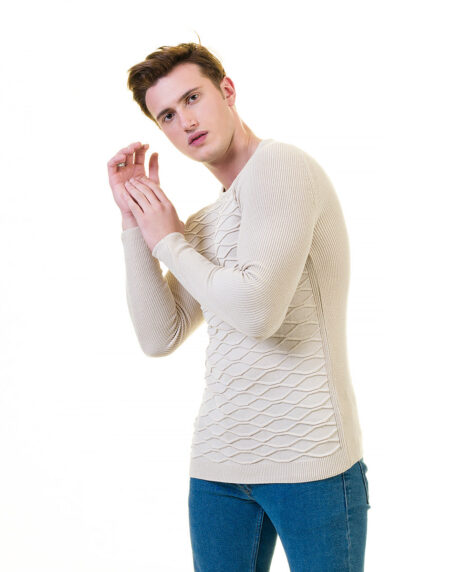 Off White Printed European Wool Luxury Zippered With Sweater Jacket Warm Winter Tailor Fit
