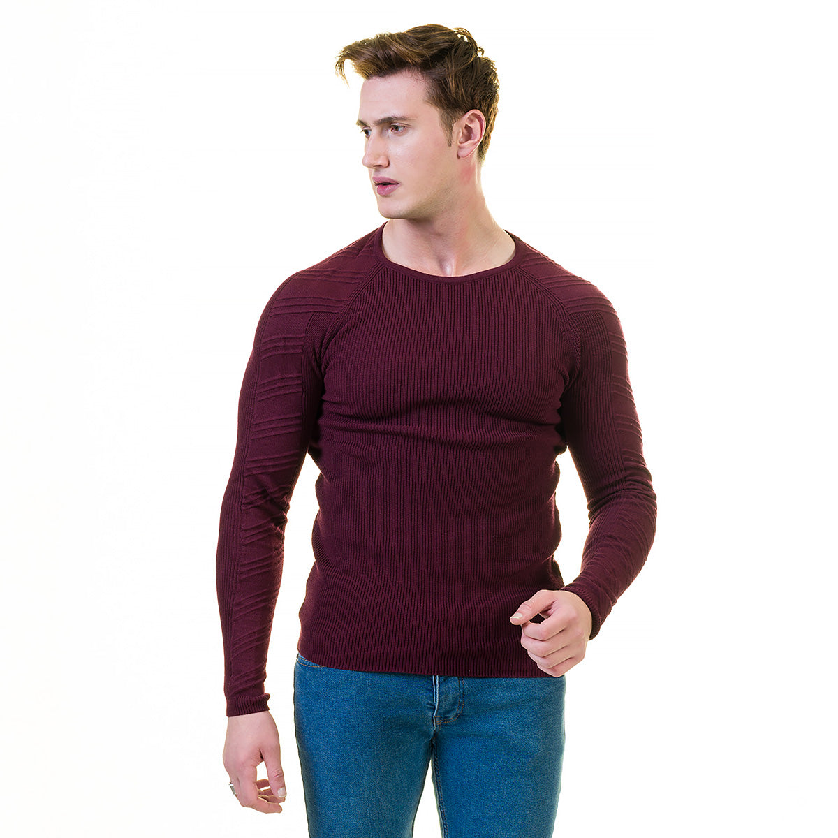 Maroon European Wool Luxury Zippered With Sweater Jacket Warm Winter Tailor Fit - Image 5