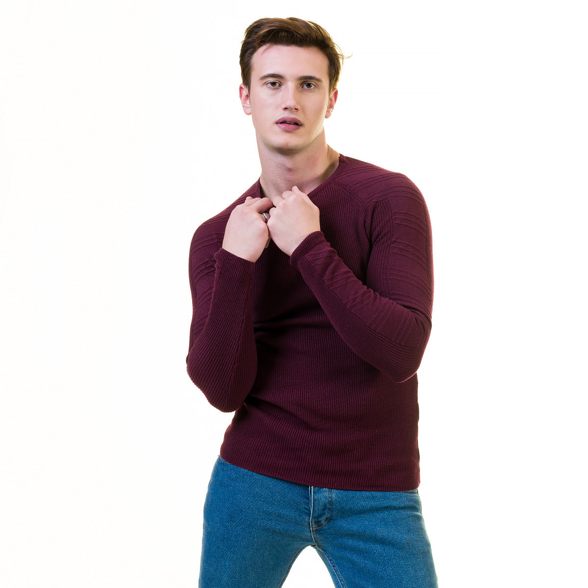 Maroon European Wool Luxury Zippered With Sweater Jacket Warm Winter Tailor Fit - Image 2