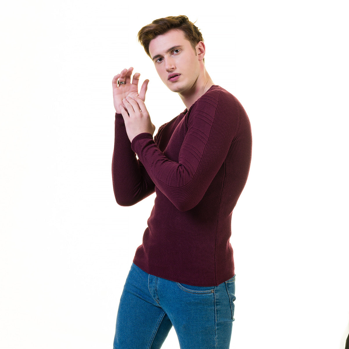 Maroon European Wool Luxury Zippered With Sweater Jacket Warm Winter Tailor Fit - Image 4