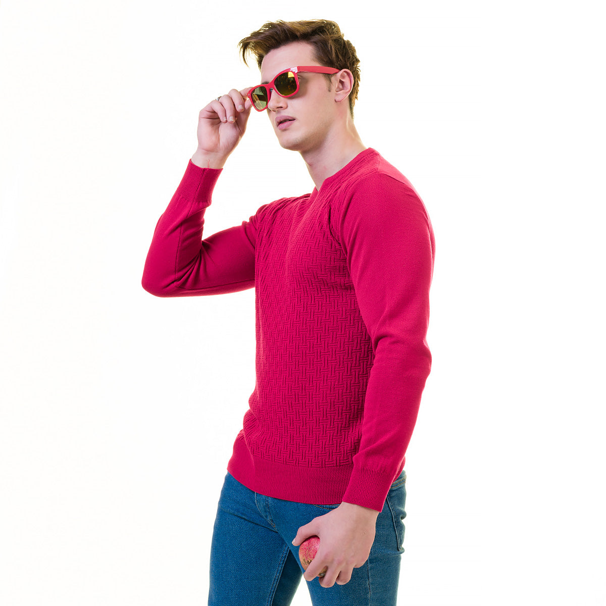 Dark Pink European Wool Luxury Zippered With Sweater Jacket Warm Winter Tailor Fit - Image 3